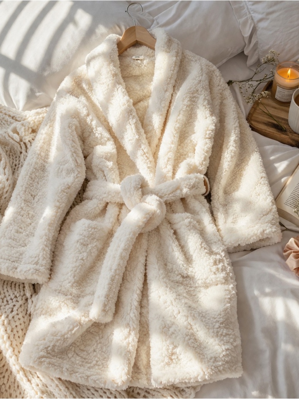 Pottery Barn Cream Sherpa Robe Size Small Cozy Plush Bathrobe